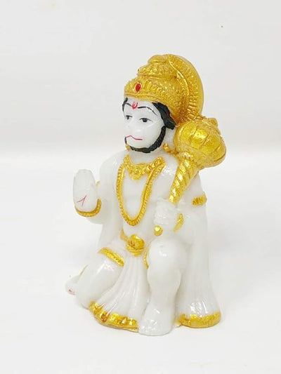 Handmade marble idol of Hanuman Ji in a blessing posture, symbolizing strength and devotion, ideal for altars and home decor.