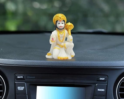 Handmade marble idol of Hanuman Ji in a blessing posture, symbolizing strength and devotion, ideal for altars and home decor.