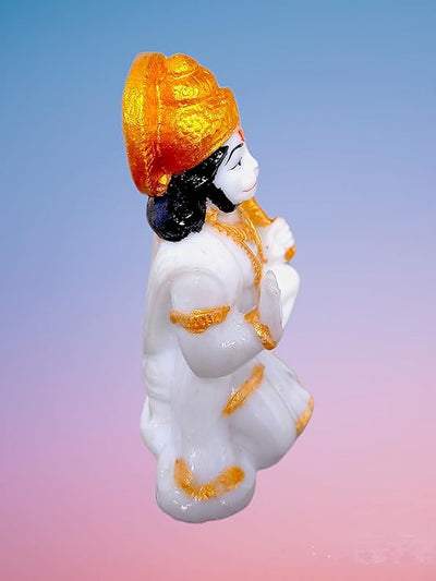 Handmade marble Hanuman Ji idol, depicting the Monkey God in a powerful pose, ideal for altars and home decor.