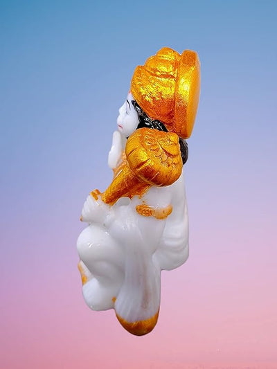 Handmade marble Hanuman Ji idol, depicting the Monkey God in a powerful pose, ideal for altars and home decor.