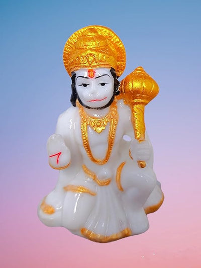 Handmade marble Hanuman Ji idol, depicting the Monkey God in a powerful pose, ideal for altars and home decor.