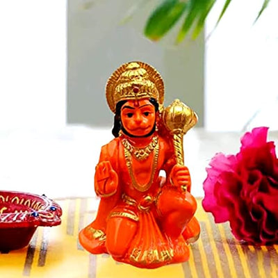 Handmade polyresin idol of Hanuman Ji, intricately detailed and symbolizing strength and protection, ideal for altars and home decor.
