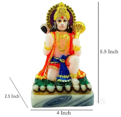 Handmade resin idol of Hanuman Ji holding a mace, symbolizing strength and devotion, ideal for altars and home decor.