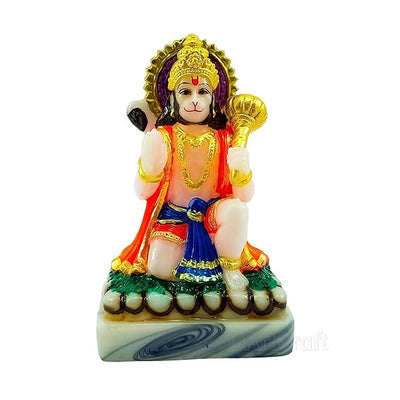 Handmade resin idol of Hanuman Ji holding a mace, symbolizing strength and devotion, ideal for altars and home decor.