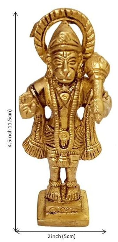 Handmade brass idol of Lord Hanumanji Bajrangbali, featuring intricate details, ideal for home temples or as a decorative collectible.