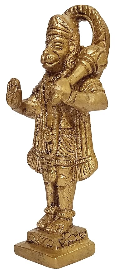 Handmade brass idol of Lord Hanumanji Bajrangbali, featuring intricate details, ideal for home temples or as a decorative collectible.