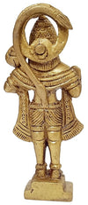 Handmade brass idol of Lord Hanumanji Bajrangbali, featuring intricate details, ideal for home temples or as a decorative collectible.