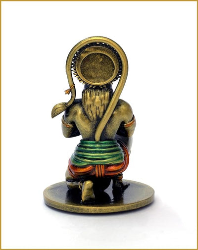 Handmade resin idol of Lord Hanumanji, featuring intricate details, ideal for home altars or car dashboards, representing Hindu spirituality