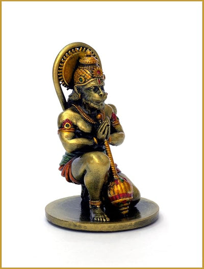 Handmade resin idol of Lord Hanumanji, featuring intricate details, ideal for home altars or car dashboards, representing Hindu spirituality.