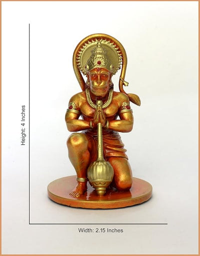 Handmade resin idol of Lord Hanumanji, featuring intricate details, ideal for home altars or car dashboards, representing Hindu spirituality.
