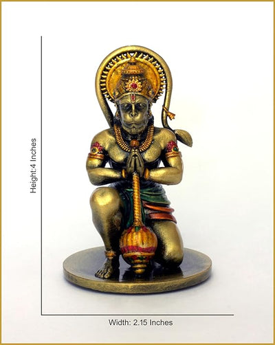 Handmade resin idol of Lord Hanumanji, featuring intricate details, ideal for home altars or car dashboards, representing Hindu spirituality.