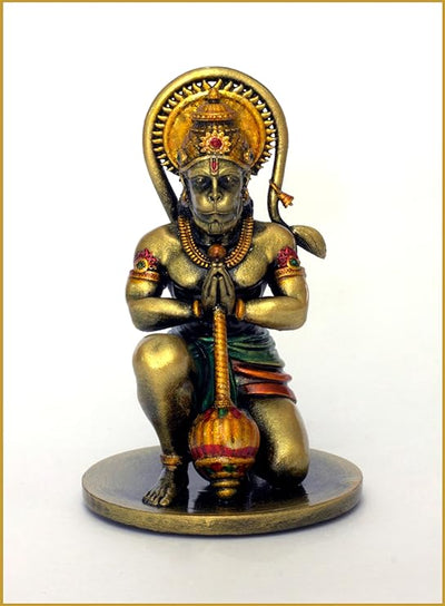 Handmade resin idol of Lord Hanumanji, featuring intricate details, ideal for home altars or car dashboards, representing Hindu spirituality