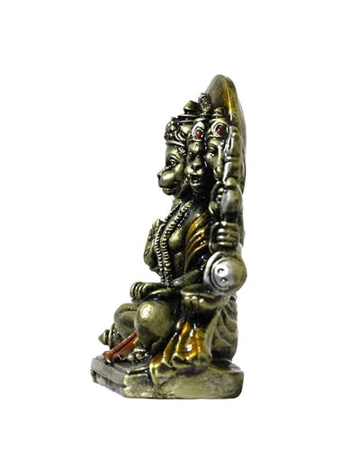 Handmade brass idol of Lord Hanumanji in Panchmukhi form, featuring intricate details, ideal for home altars or car dashboards.
