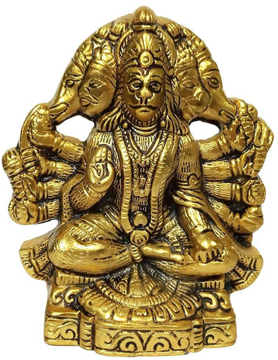 Handmade metal idol of Lord Hanumanji in Panchmukhi form, featuring intricate details, ideal for wall hanging or tabletop display.