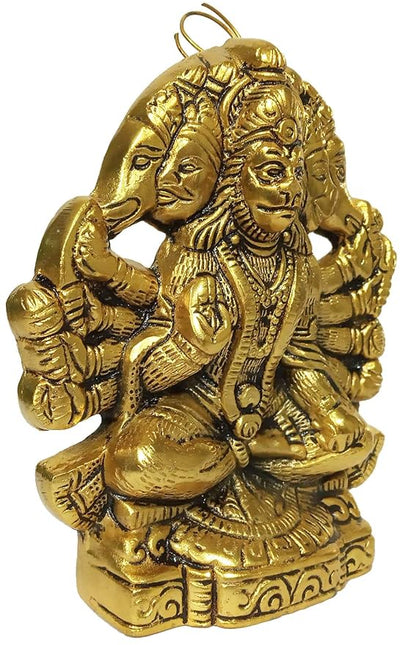 Handmade metal idol of Lord Hanumanji in Panchmukhi form, featuring intricate details, ideal for wall hanging or tabletop display.