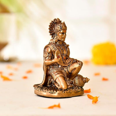Handmade resin idol of Lord Hanumanji, featuring intricate details and a vibrant finish, measuring 5.1 L x 4 W x 8.9 H centimeters. Ideal for car dashboards, home decor, and puja rooms, symbolizing protection and strength.