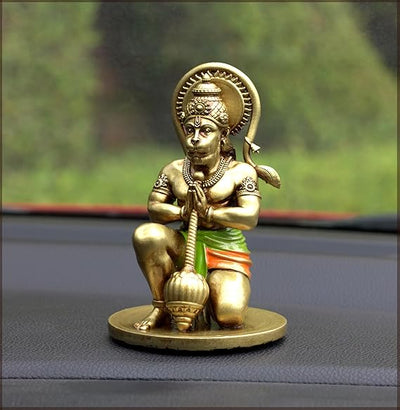 Handcrafted resin idol of Lord Hanumanji Bajrangbali, showcasing intricate details, ideal for altars, home temples, and car dashboards.