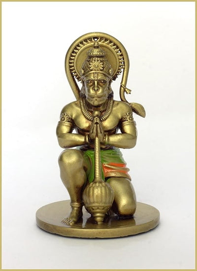 Handcrafted resin idol of Lord Hanumanji Bajrangbali, showcasing intricate details, ideal for altars, home temples, and car dashboards.