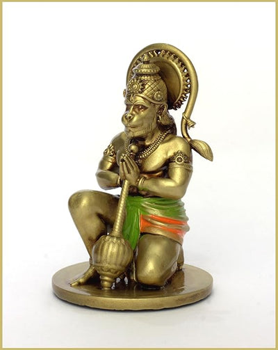 Handcrafted resin idol of Lord Hanumanji Bajrangbali, showcasing intricate details, ideal for altars, home temples, and car dashboards.