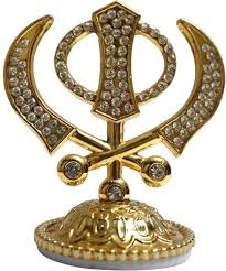 Sacred style Sikh Khanda Decorative Showpiece - 7 cm(Metal, Gold)