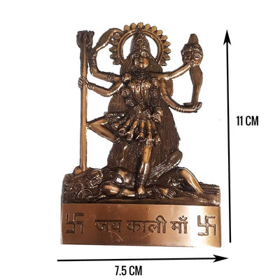Handmade metal Kali Mata statue, intricately designed, showcasing her four arms and iconic features, ideal for spiritual spaces.