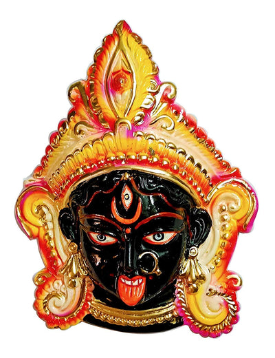 Handmade wall hanging idol of Goddess Kali, intricately designed in a metal frame, perfect for removing negative energy and enhancing any space.