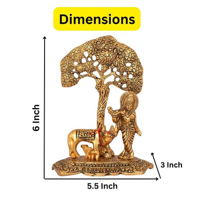 Exquisite Kamadhenu cow statue crafted from metal with a golden finish, symbolizing wealth and abundance in Hindu culture.