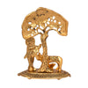 Exquisite Kamadhenu cow statue crafted from metal with a golden finish, symbolizing wealth and abundance in Hindu culture.