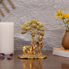 Exquisite Kamadhenu cow statue crafted from metal with a golden finish, symbolizing wealth and abundance in Hindu culture.