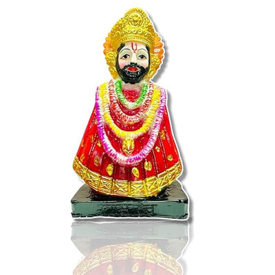 Handcrafted Khatu Shyam Ji Murti made of resin, featuring vibrant red and gold hues, symbolizing prosperity and devotion.