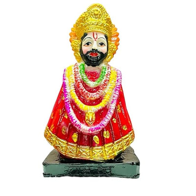 Handcrafted Khatu Shyam Ji Murti made of resin, featuring vibrant red and gold hues, symbolizing prosperity and devotion.