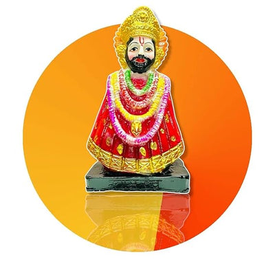 Handcrafted Khatu Shyam Ji Murti made of resin, featuring vibrant red and gold hues, symbolizing prosperity and devotion.