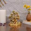 Handcrafted metal statue of Lord Krishna with the Kamadhenu cow, symbolizing abundance and prosperity, featuring intricate design details.