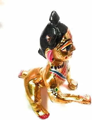 Handmade pure brass Laddu Gopal Ji idol of Lord Krishna, showcasing intricate details and divine essence, ideal for spiritual spaces.