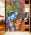 Large Radha Krishna peel and stick wallpaper featuring the iconic Hindu deities, ideal for adding spirituality and elegance to any living space.