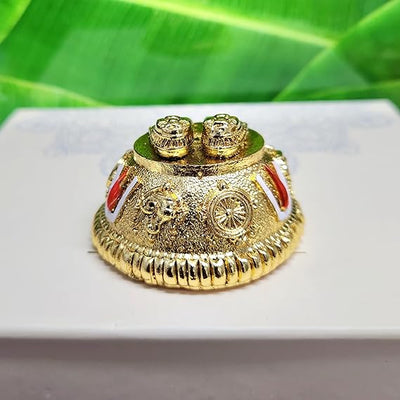 Handmade gold plated Lord Balaji Charan Paduka with antique finish, ideal for altar decoration and spiritual spaces