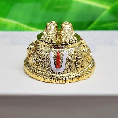Handmade gold plated Lord Balaji Charan Paduka with antique finish, ideal for altar decoration and spiritual spaces