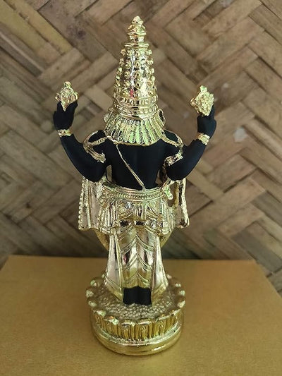 Handmade gold-plated idol of Lord Balaji, showcasing intricate details, ideal for home altar or decor