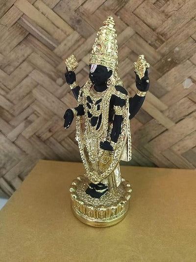 Handmade gold-plated idol of Lord Balaji, showcasing intricate details, ideal for home altar or decor