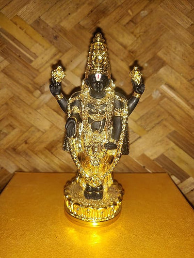 Handmade gold-plated idol of Lord Balaji, showcasing intricate details, ideal for home altar or decor