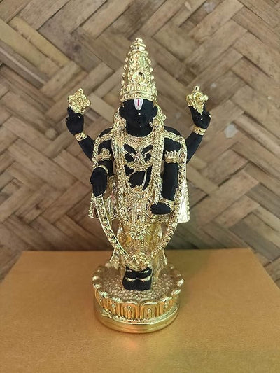 Handmade gold-plated idol of Lord Balaji, showcasing intricate details, ideal for home altar or decor