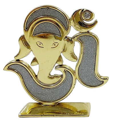 Handmade metal Lord Ganesh idol for car dashboard, symbolizing wisdom and prosperity, featuring intricate details in a compact design.