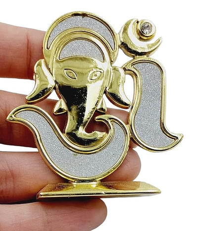 Handmade metal Lord Ganesh idol for car dashboard, symbolizing wisdom and prosperity, featuring intricate details in a compact design.