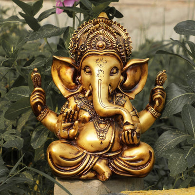 Handmade resin Lord Ganesh idol, perfect for home decor or altar, symbolizing wisdom and prosperity with intricate craftsmanship.