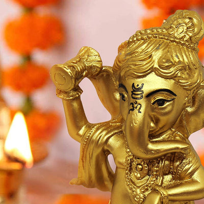 Handmade Lord Ganesh idol (16.5 cm x 8.1 cm x 16.5 cm) in resin, symbolizing wisdom and prosperity, perfect for gifts and home altars.