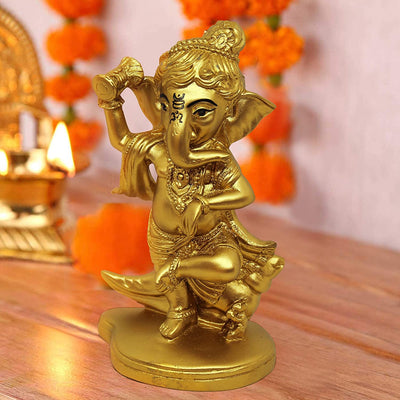 Handmade Lord Ganesh idol (16.5 cm x 8.1 cm x 16.5 cm) in resin, symbolizing wisdom and prosperity, perfect for gifts and home altars.