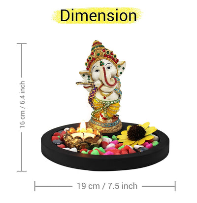 Handmade resin Lord Ganesh idol for pooja rooms, featuring intricate details and vibrant colors, symbolizing wisdom and prosperity.