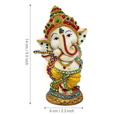 Handmade resin Lord Ganesh idol for pooja rooms, featuring vibrant colors and intricate details, symbolizing wisdom and prosperity.