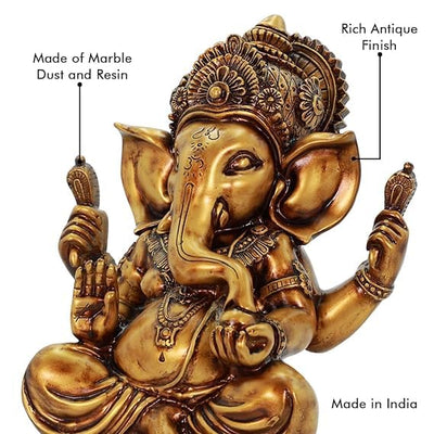 Handmade resin Lord Ganesh idol, perfect for home decor or altar, symbolizing wisdom and prosperity with intricate craftsmanship.