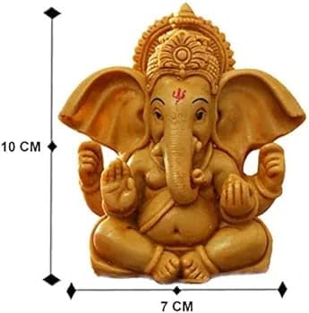 Handmade Lord Ganesh idol for car dashboard, crafted from resin, measuring 5L x 5W x 8.9H cm, symbolizing wisdom and good fortune.